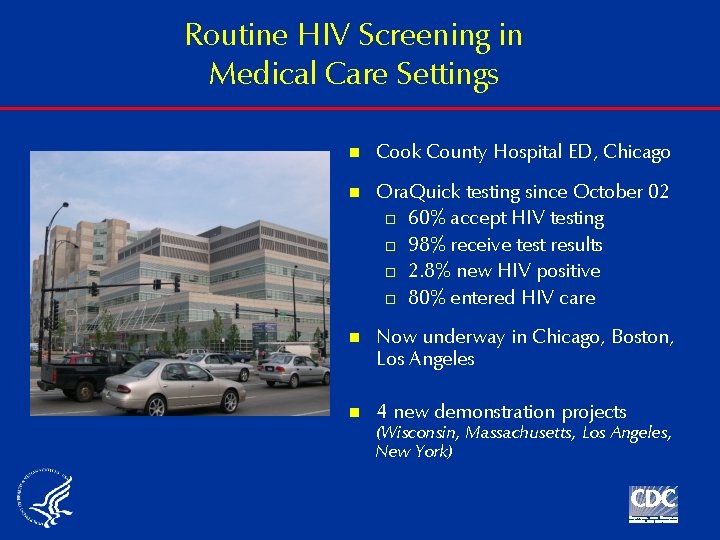 Routine HIV Screening in Medical Care Settings n Cook County Hospital ED, Chicago n