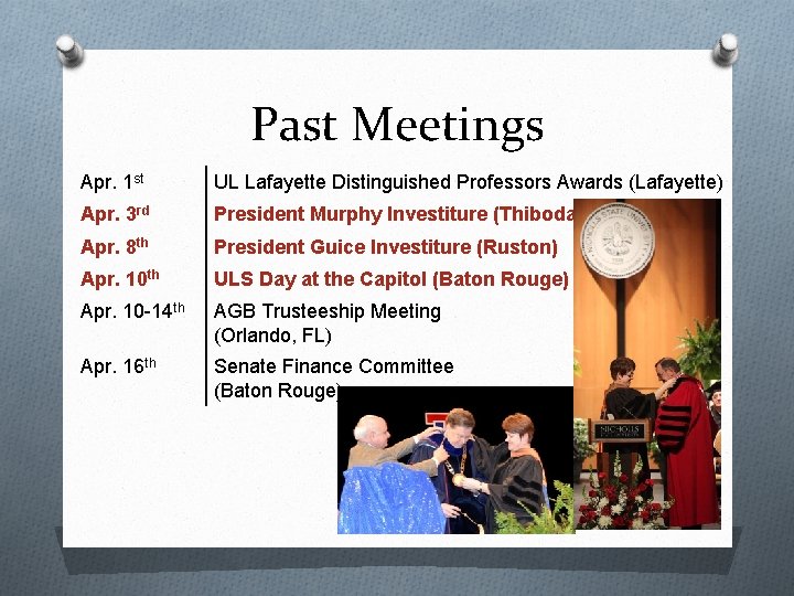 Past Meetings Apr. 1 st UL Lafayette Distinguished Professors Awards (Lafayette) Apr. 3 rd