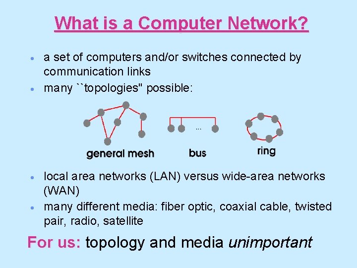 What is a Computer Network? · · a set of computers and/or switches connected