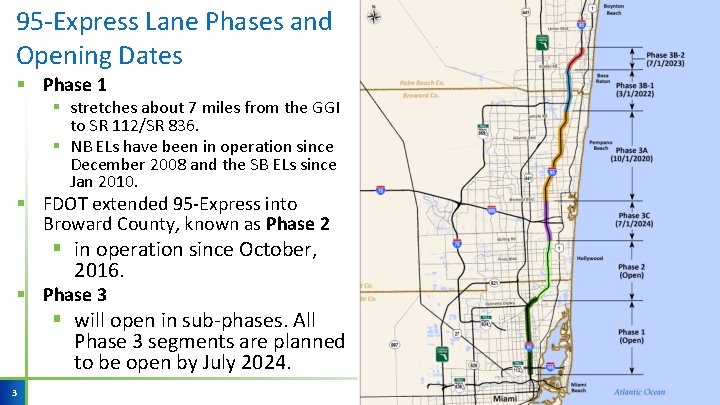 95 -Express Lane Phases and Opening Dates § Phase 1 § stretches about 7 95 -Express Lane Phases and Opening Dates § Phase 1 § stretches about 7