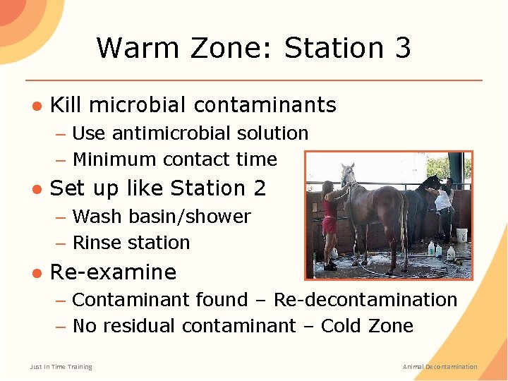 Warm Zone: Station 3 ● Kill microbial contaminants – Use antimicrobial solution – Minimum Warm Zone: Station 3 ● Kill microbial contaminants – Use antimicrobial solution – Minimum