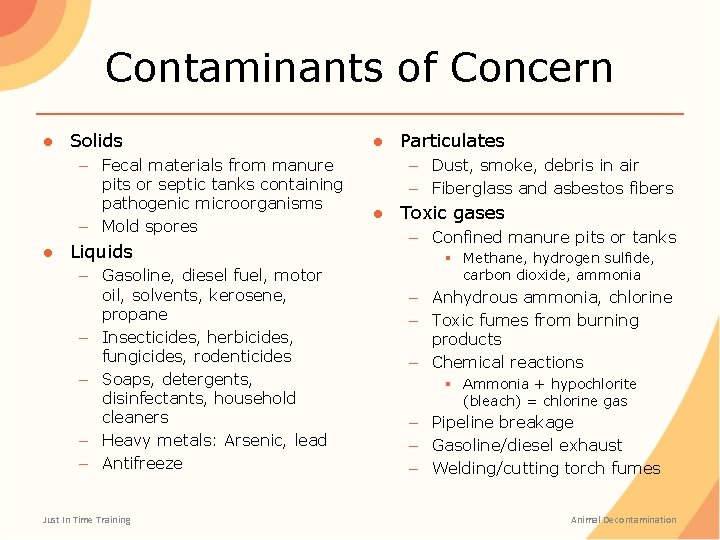 Contaminants of Concern ● Solids – Fecal materials from manure pits or septic tanks Contaminants of Concern ● Solids – Fecal materials from manure pits or septic tanks