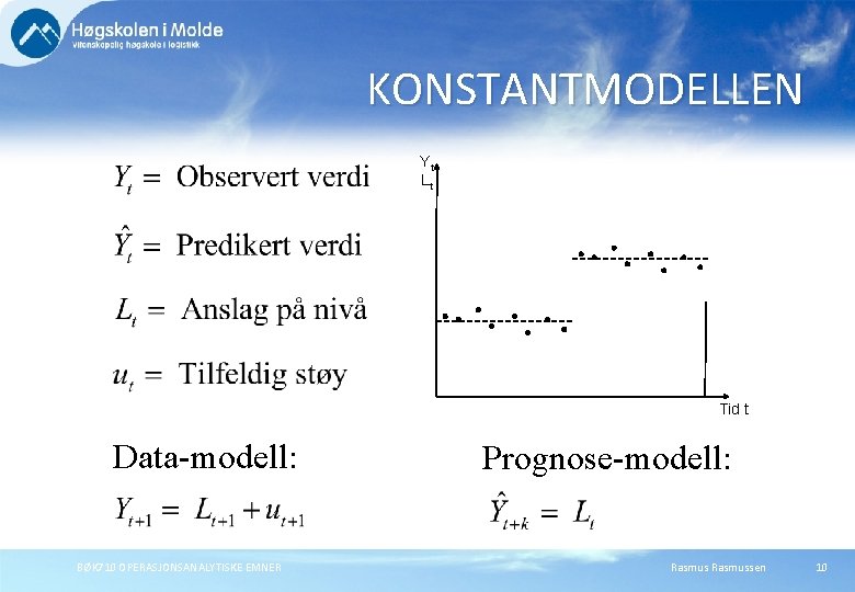 KONSTANTMODELLEN Yt Lt Tid t Data-modell: BØK 710 OPERASJONSANALYTISKE EMNER Prognose-modell: Rasmussen 10 
