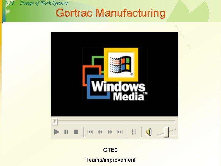 7 -26 Design of Work Systems Gortrac Manufacturing GTE 2 Teams/improvement 