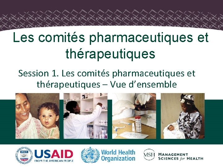 Les comités pharmaceutiques et thérapeutiques Session 1. Les comités pharmaceutiques et thérapeutiques – Vue