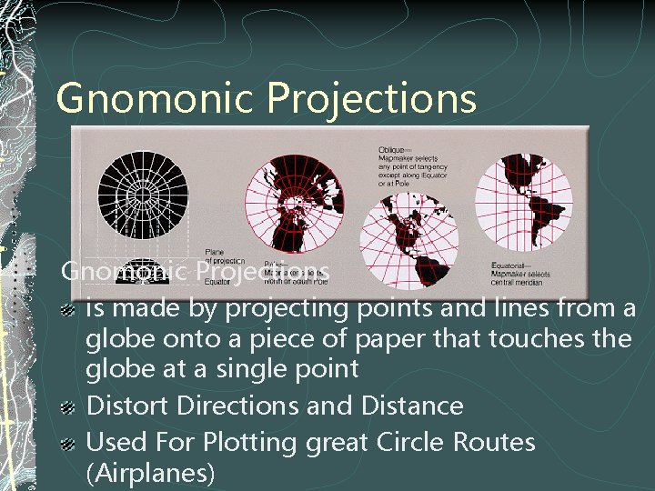 Gnomonic Projections is made by projecting points and lines from a globe onto a