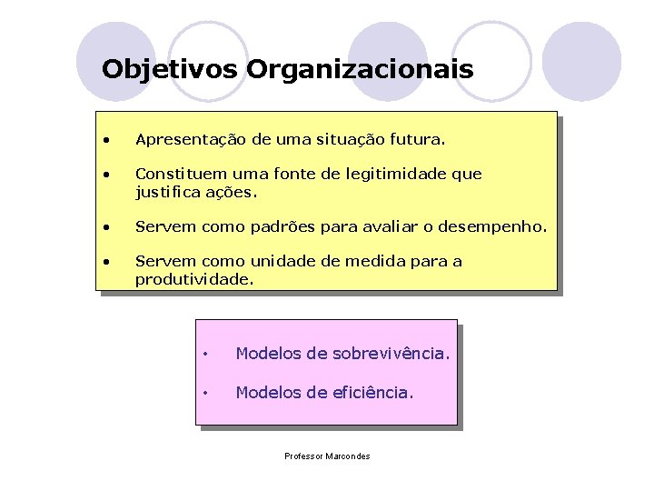 Objetivos Organizacionais • Apresentação de uma situação futura. • Constituem uma fonte de legitimidade Objetivos Organizacionais • Apresentação de uma situação futura. • Constituem uma fonte de legitimidade