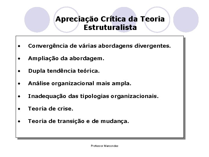 Apreciação Crítica da Teoria Estruturalista • Convergência de várias abordagens divergentes. • Ampliação da Apreciação Crítica da Teoria Estruturalista • Convergência de várias abordagens divergentes. • Ampliação da