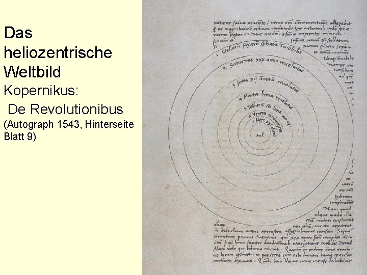 Das heliozentrische Weltbild Kopernikus: De Revolutionibus (Autograph 1543, Hinterseite Blatt 9) 
