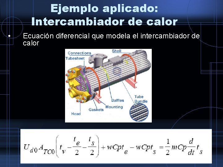Ejemplo aplicado: Intercambiador de calor • Ecuación diferencial que modela el intercambiador de calor