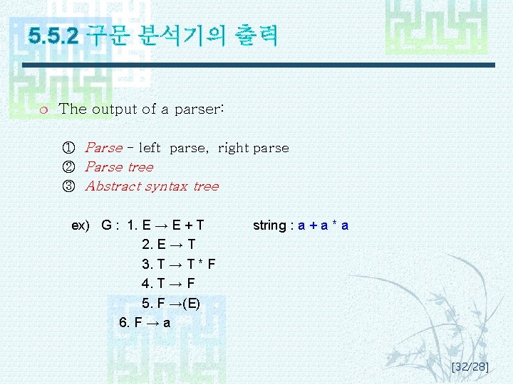 5. 5. 2 구문 분석기의 출력 ¦ The output of a parser: ① Parse