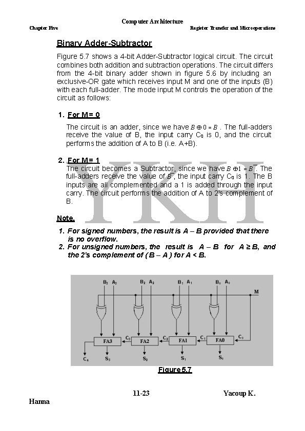 Computer Architecture Chapter Five Register Transfer and Microoperations Binary Adder-Subtractor Figure 5. 7 shows