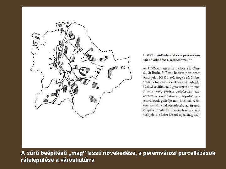 A sűrű beépítésű „mag” lassú növekedése, a peremvárosi parcellázások rátelepülése a városhatárra 