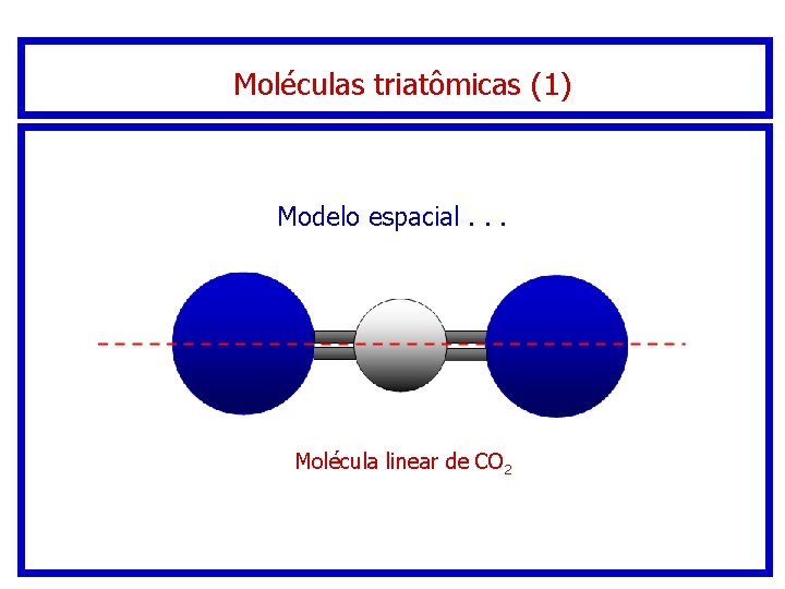 Moléculas triatômicas (1) Modelo espacial. . . Molécula linear de CO 2 Moléculas triatômicas (1) Modelo espacial. . . Molécula linear de CO 2