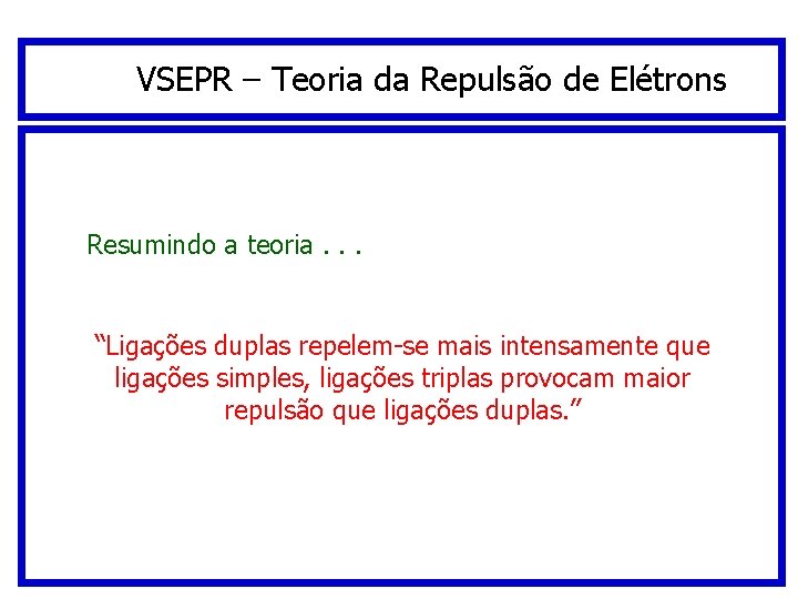 VSEPR – Teoria da Repulsão de Elétrons Resumindo a teoria. . . “Ligações duplas VSEPR – Teoria da Repulsão de Elétrons Resumindo a teoria. . . “Ligações duplas