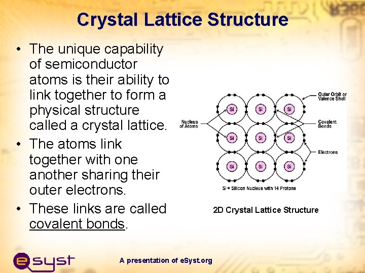 Crystal Lattice Structure • The unique capability of semiconductor atoms is their ability to