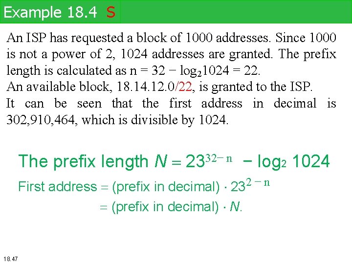 Example 18. 4 S An ISP has requested a block of 1000 addresses. Since Example 18. 4 S An ISP has requested a block of 1000 addresses. Since