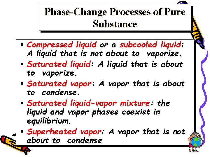 Phase-Change Processes of Pure Substance § Compressed liquid or a subcooled liquid: A liquid