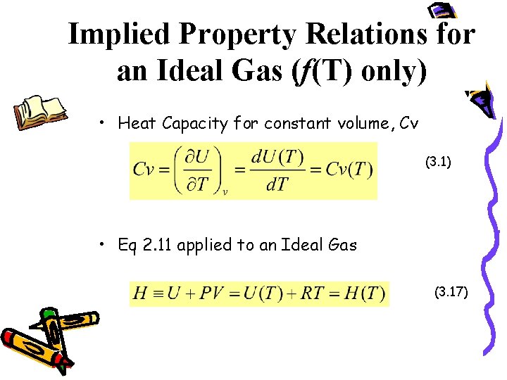 Implied Property Relations for an Ideal Gas (f(T) only) • Heat Capacity for constant