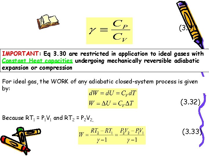(3. 31) IMPORTANT: Eq 3. 30 are restricted in application to ideal gases with