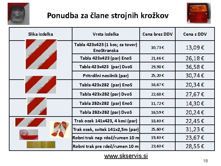 Ponudba za člane strojnih krožkov Slika izdelka Vrsta izdelka Cena brez DDV Cena z