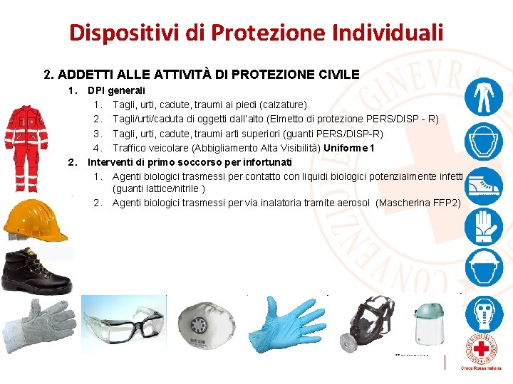 Dispositivi di Protezione Individuali 2. ADDETTI ALLE ATTIVITÀ DI PROTEZIONE CIVILE 1. 2. DPI