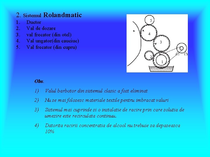 2. Sistemul Rolandmatic 1. 2. 3. 4. 5. Ductor Val de dozare val frecator