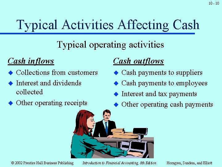 10 - 10 Typical Activities Affecting Cash Typical operating activities Cash inflows u u