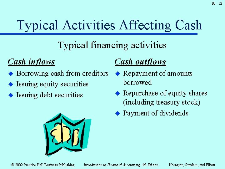 10 - 12 Typical Activities Affecting Cash Typical financing activities Cash inflows u u 10 - 12 Typical Activities Affecting Cash Typical financing activities Cash inflows u u