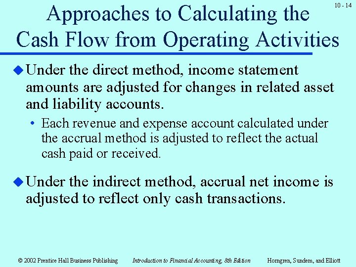 Approaches to Calculating the Cash Flow from Operating Activities 10 - 14 u Under