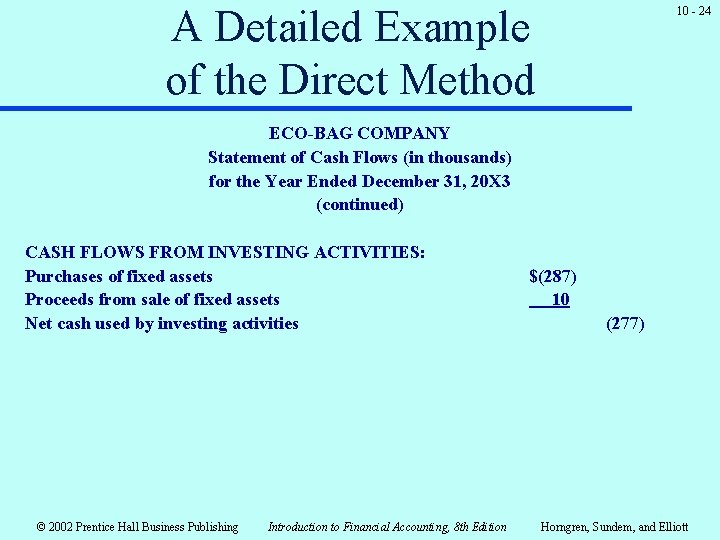 A Detailed Example of the Direct Method 10 - 24 ECO-BAG COMPANY Statement of A Detailed Example of the Direct Method 10 - 24 ECO-BAG COMPANY Statement of