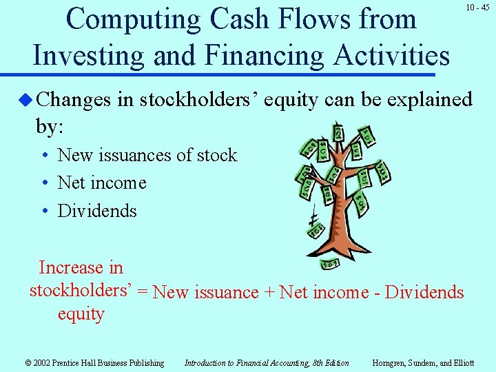 Computing Cash Flows from Investing and Financing Activities u Changes 10 - 45 in