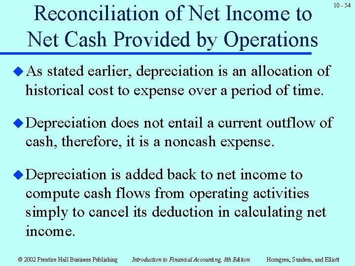 Reconciliation of Net Income to Net Cash Provided by Operations 10 - 54 u