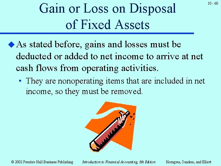 Gain or Loss on Disposal of Fixed Assets 10 - 60 u As stated Gain or Loss on Disposal of Fixed Assets 10 - 60 u As stated