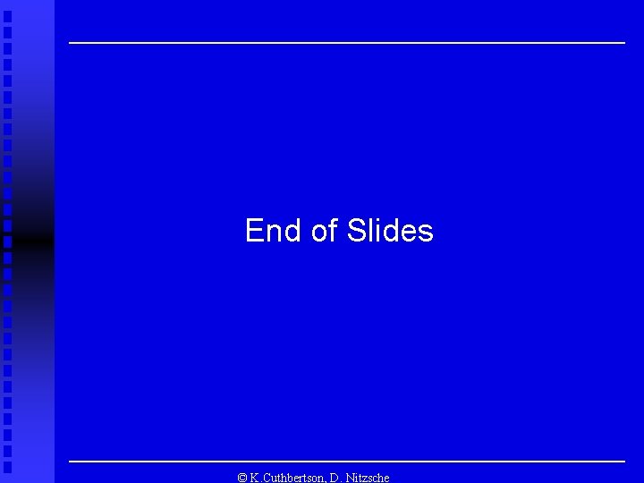 End of Slides LECTURE Dynamic Hedging and Portfolio Insurance © K. Cuthbertson, D. Nitzsche