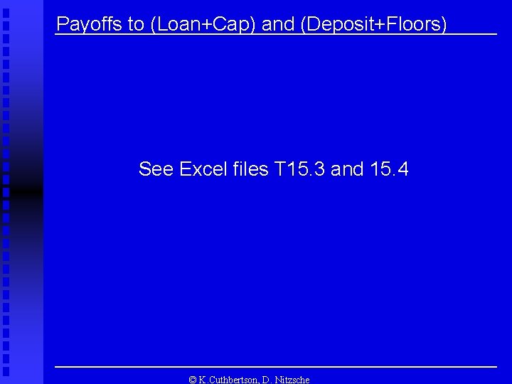 Payoffs to (Loan+Cap) and (Deposit+Floors) See Excel files T 15. 3 and 15. 4