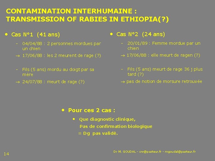 CONTAMINATION INTERHUMAINE : TRANSMISSION OF RABIES IN ETHIOPIA(? ) • Cas N° 2 (24