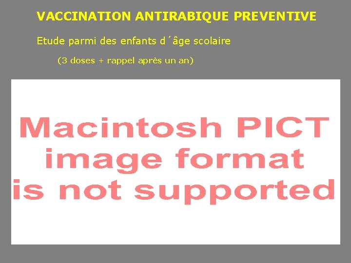 VACCINATION ANTIRABIQUE PREVENTIVE Etude parmi des enfants d´âge scolaire (3 doses + rappel après