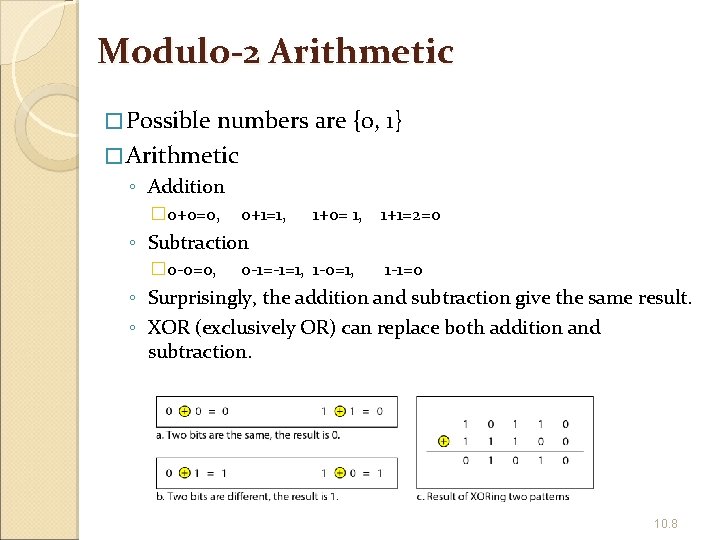 Modulo-2 Arithmetic � Possible numbers are {0, 1} � Arithmetic ◦ Addition � 0+0=0,