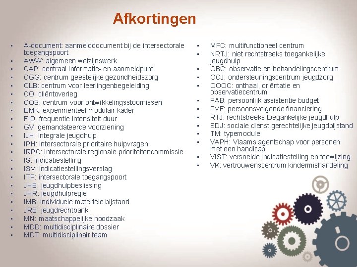 Afkortingen • • • • • • A-document: aanmelddocument bij de intersectorale toegangspoort AWW: