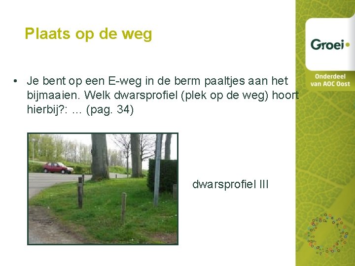 Plaats op de weg • Je bent op een E-weg in de berm paaltjes