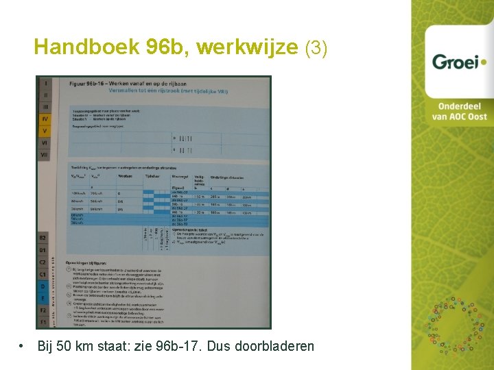 Handboek 96 b, werkwijze (3) • Bij 50 km staat: zie 96 b-17. Dus