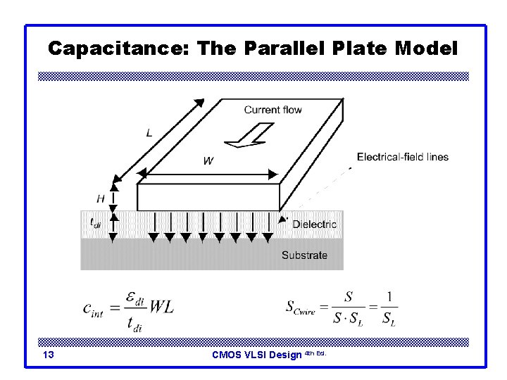 Capacitance: The Parallel Plate Model 13 CMOS VLSI Design 4 th Ed. 