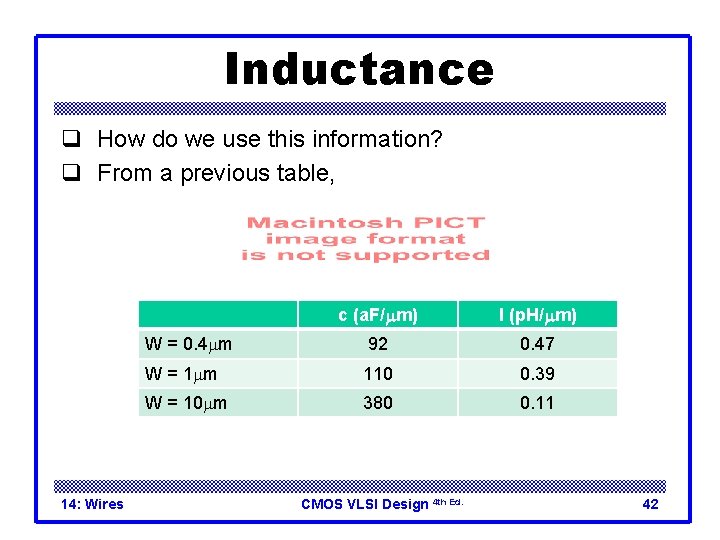 Inductance q How do we use this information? q From a previous table, 14: