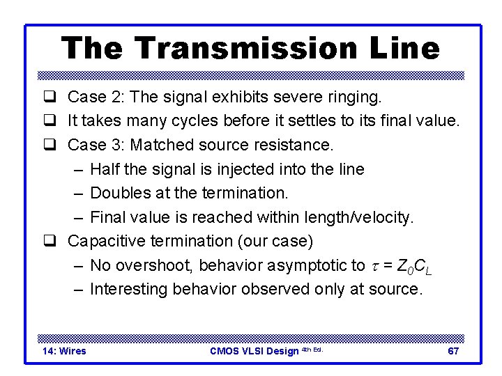 The Transmission Line q Case 2: The signal exhibits severe ringing. q It takes