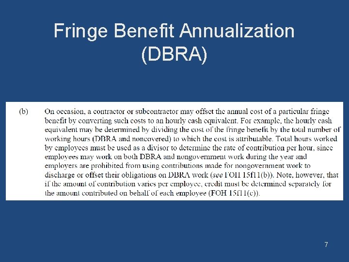 Fringe Benefit Annualization (DBRA) 7 