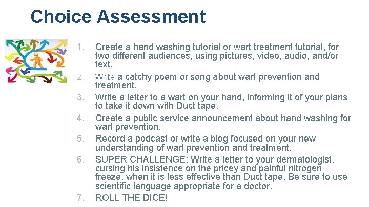 Choice Assessment 1. 2. 3. 4. 5. 6. 7. Create a hand washing tutorial