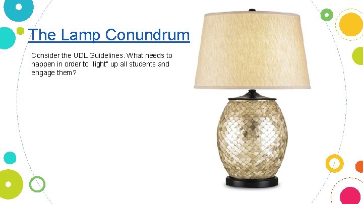 The Lamp Conundrum Consider the UDL Guidelines. What needs to happen in order to