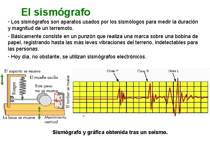 El sismógrafo • Los sismógrafos son aparatos usados por los sismólogos para medir la