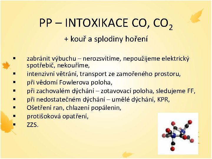 PP – INTOXIKACE CO, CO 2 + kouř a splodiny hoření § § §